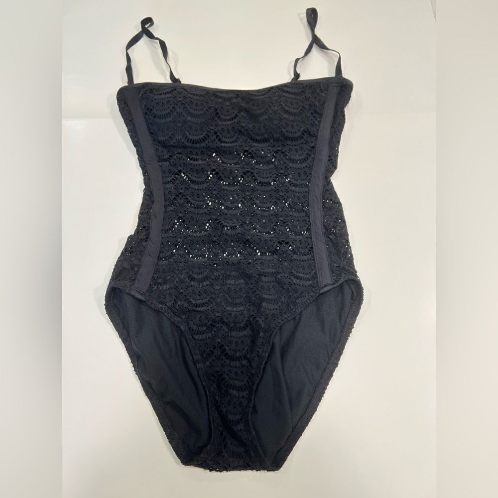 Coastal Zone Lace Balconette Black One-Piece Boho Swimsuit Size M